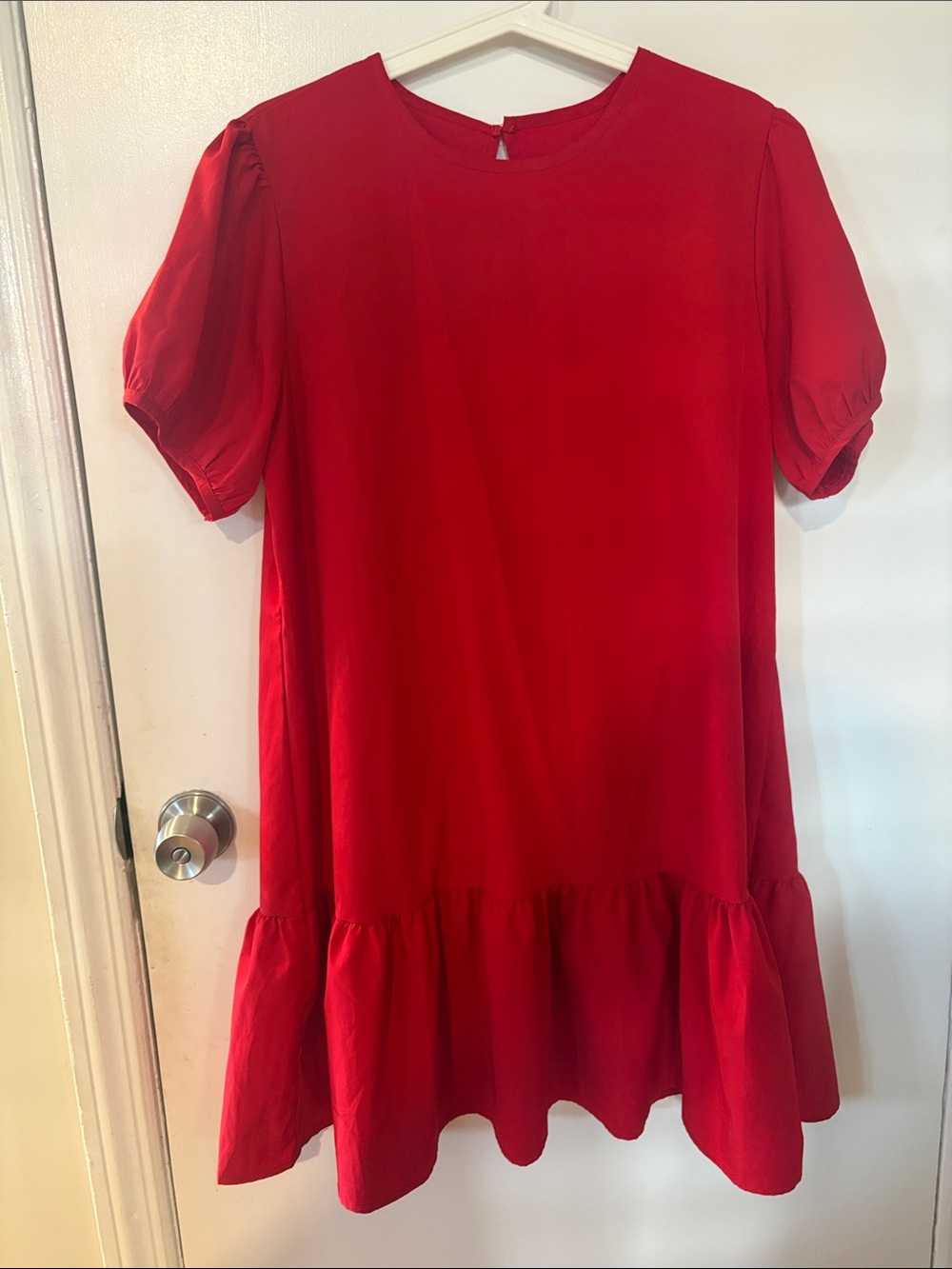 Red Short Sleeve Ruffle Hem Shift Dress